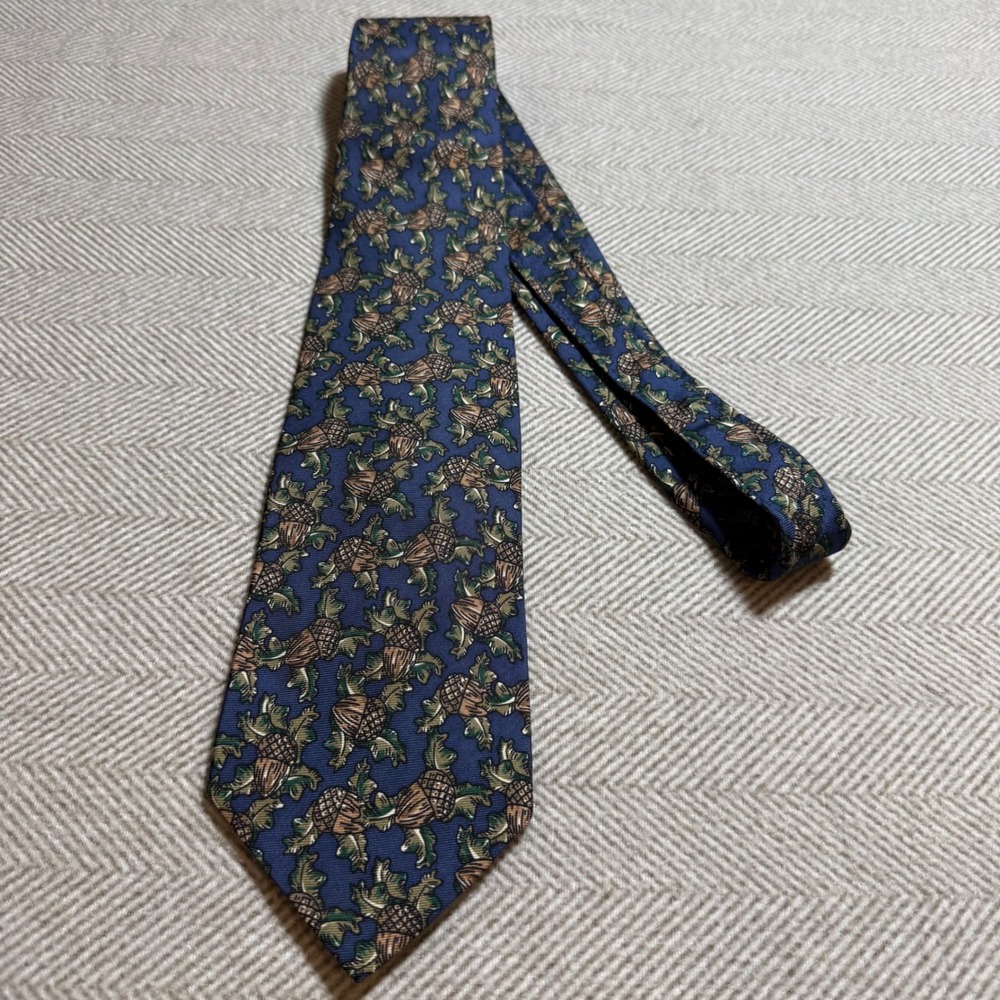 Countess Mara The Nature Company Acorn Oak Leaf Silk Tie Navy Blue Made in USA